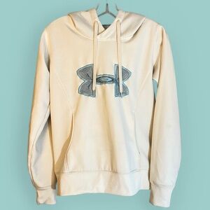 Under Armour Cream and Teal Embroidered Logo Pullover Hoodie Size Small